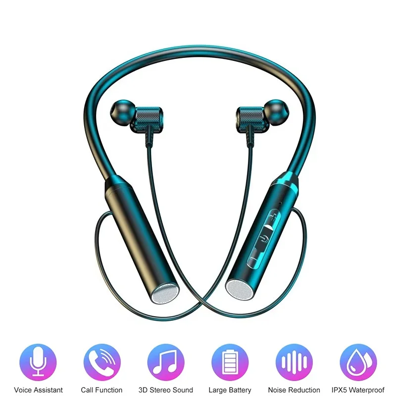 Magnetic Neckband Sports Earphones - Fones de ouvido Bluetooth 9D, fones