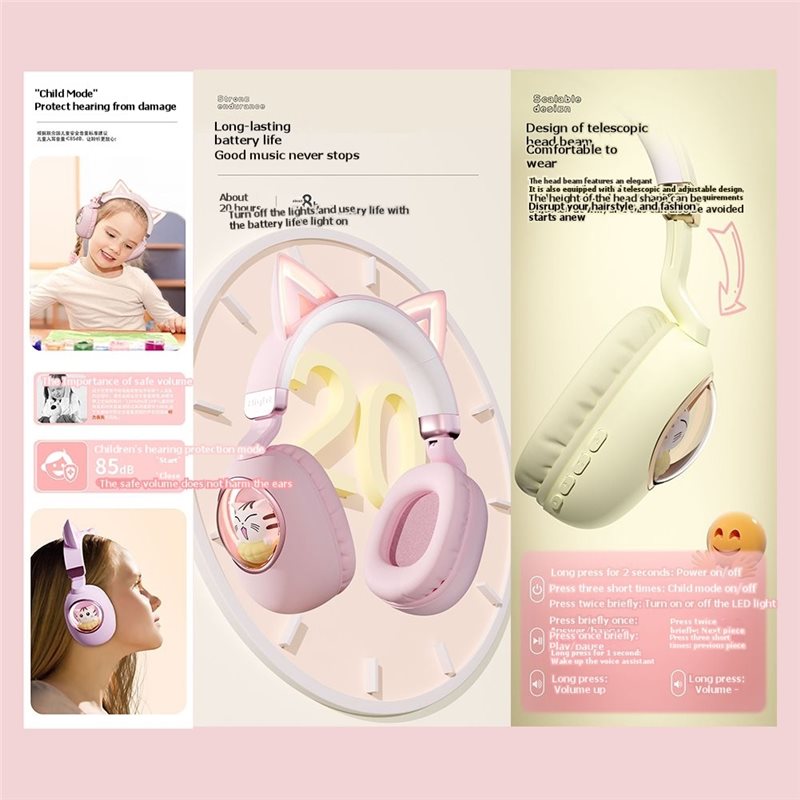 Fone de ouvido sem fio dobráve - Cat Ear Bluetooth Headset Led avaliação e preço